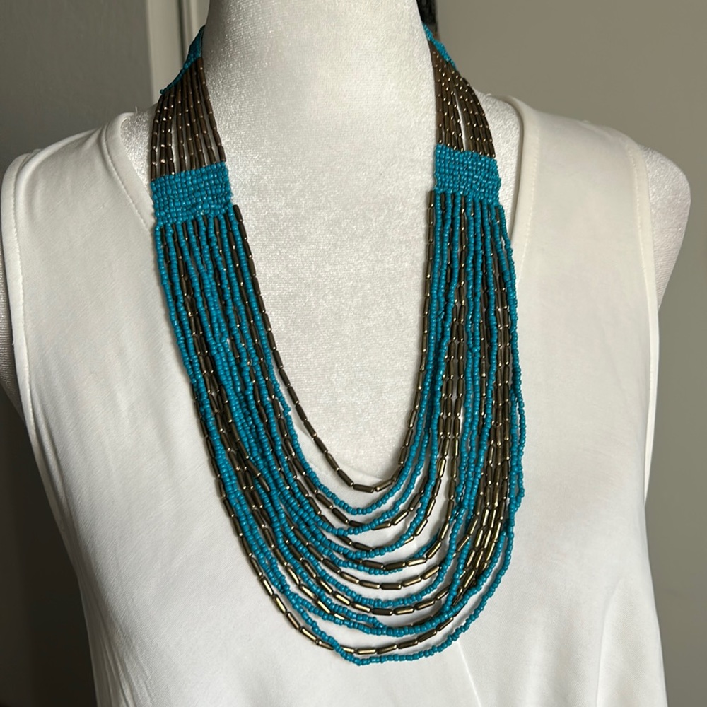 Multi-Layered Multicolored Tribal Boho Seed Beaded Statement Necklace